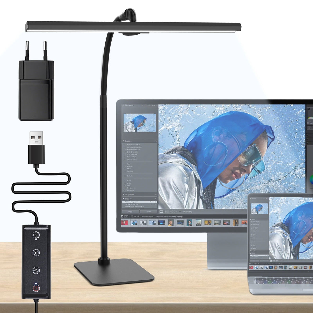 Sinaa Light Lococo LED Desk Lamp, Tall Gooseneck, 5-Level Dimmable Brightness & Color