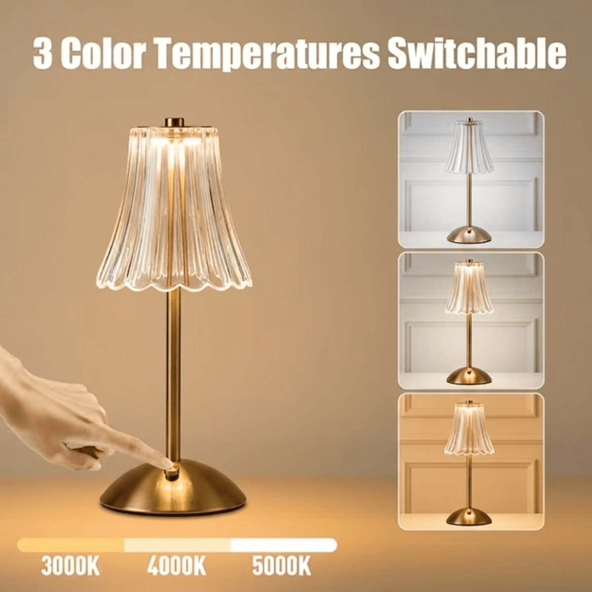 Sinaa Light Cordless Table Lamp 2 Pack, 3 Color Temperatures & Stepless Dimming, Table