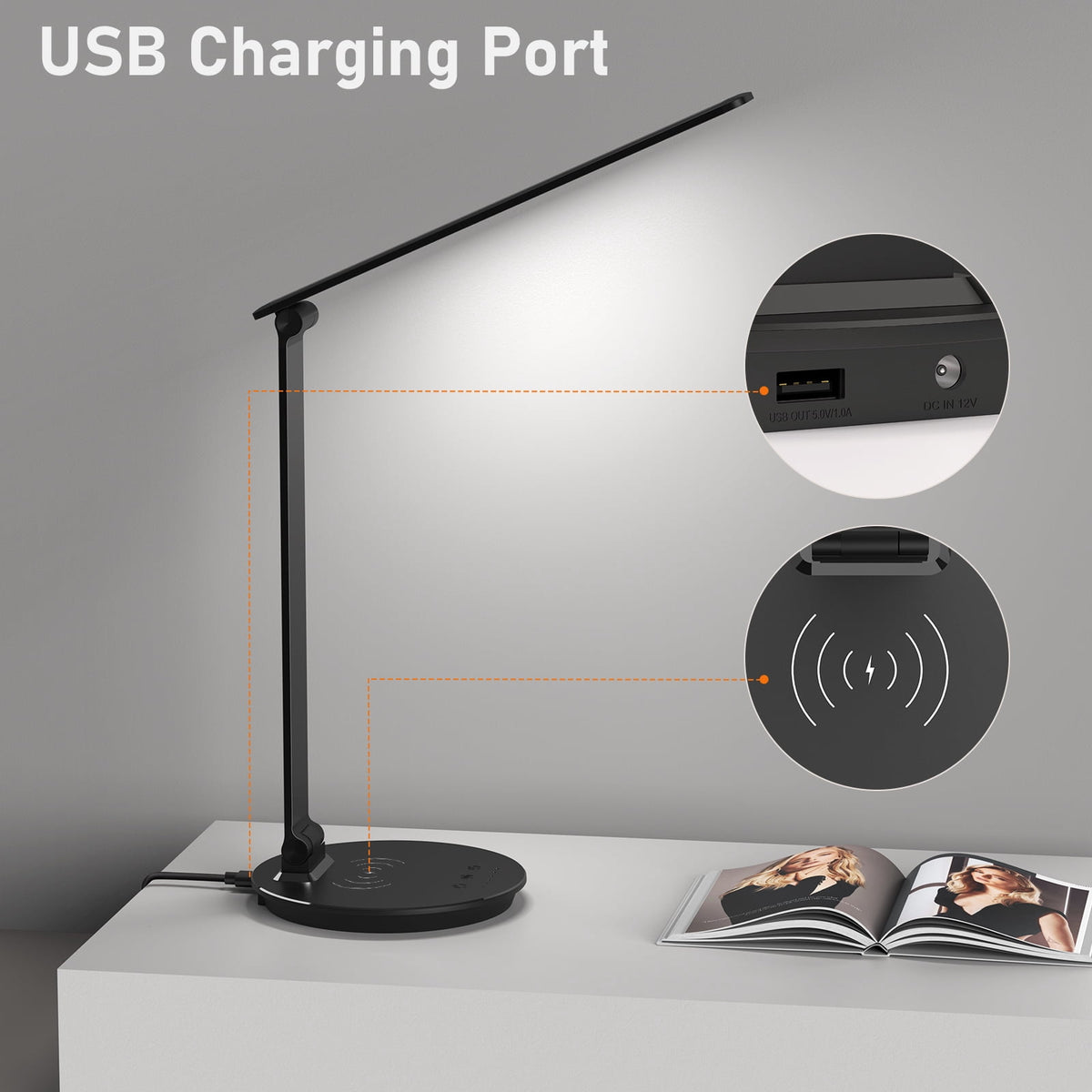 Sinaa Light LED Desk Lamp with Usb Port Wireless Charging Charger Touch Control 5
