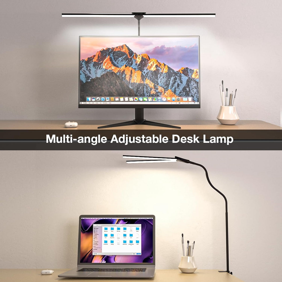 Sinaa Light LED Desk Lamps for Home Office, Double Head Monitor Light- Flexible Hose,