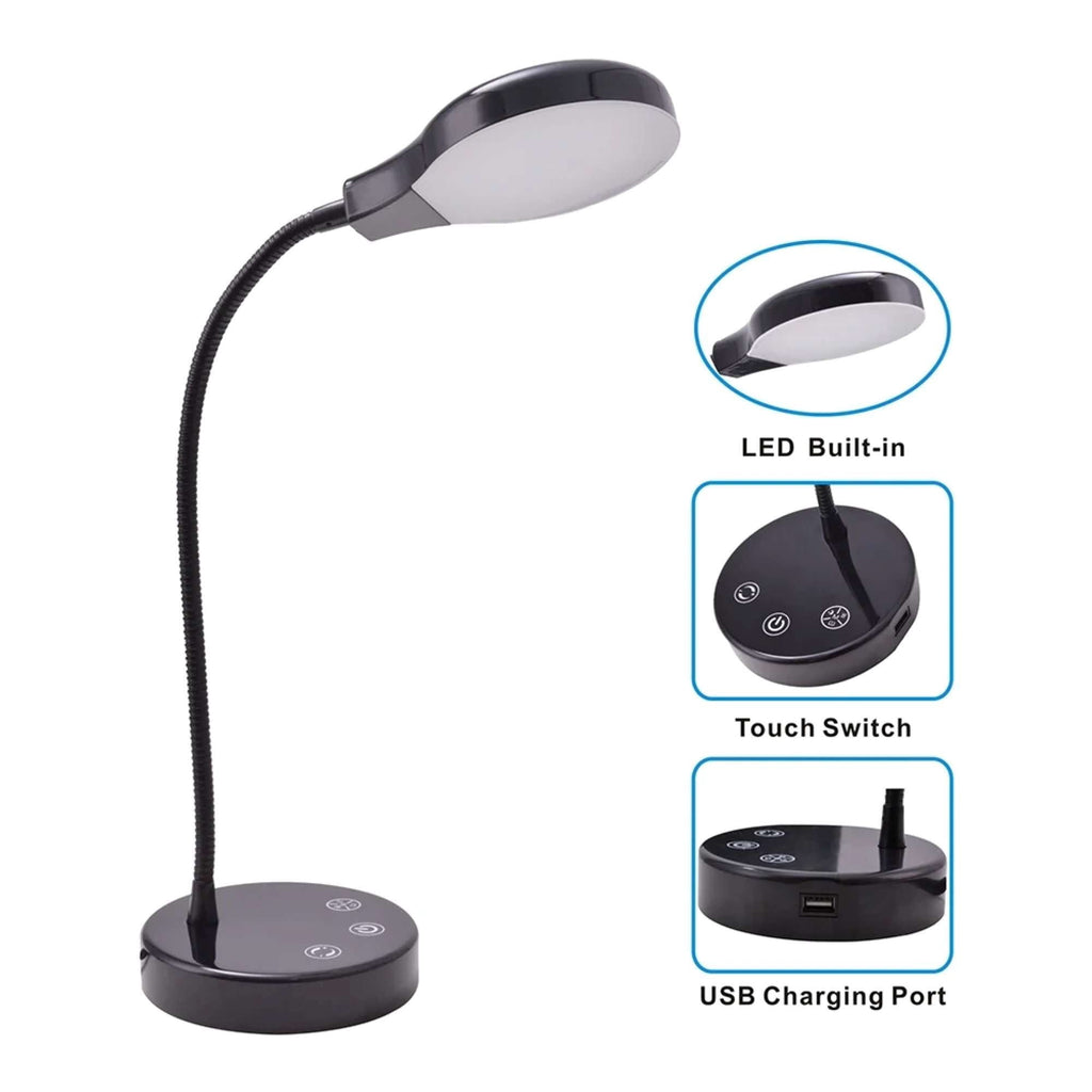 Sinaa Light LED Desk Lamp, 14.3 in, Dimmable Touch Control, Black Finish, 1-Pack