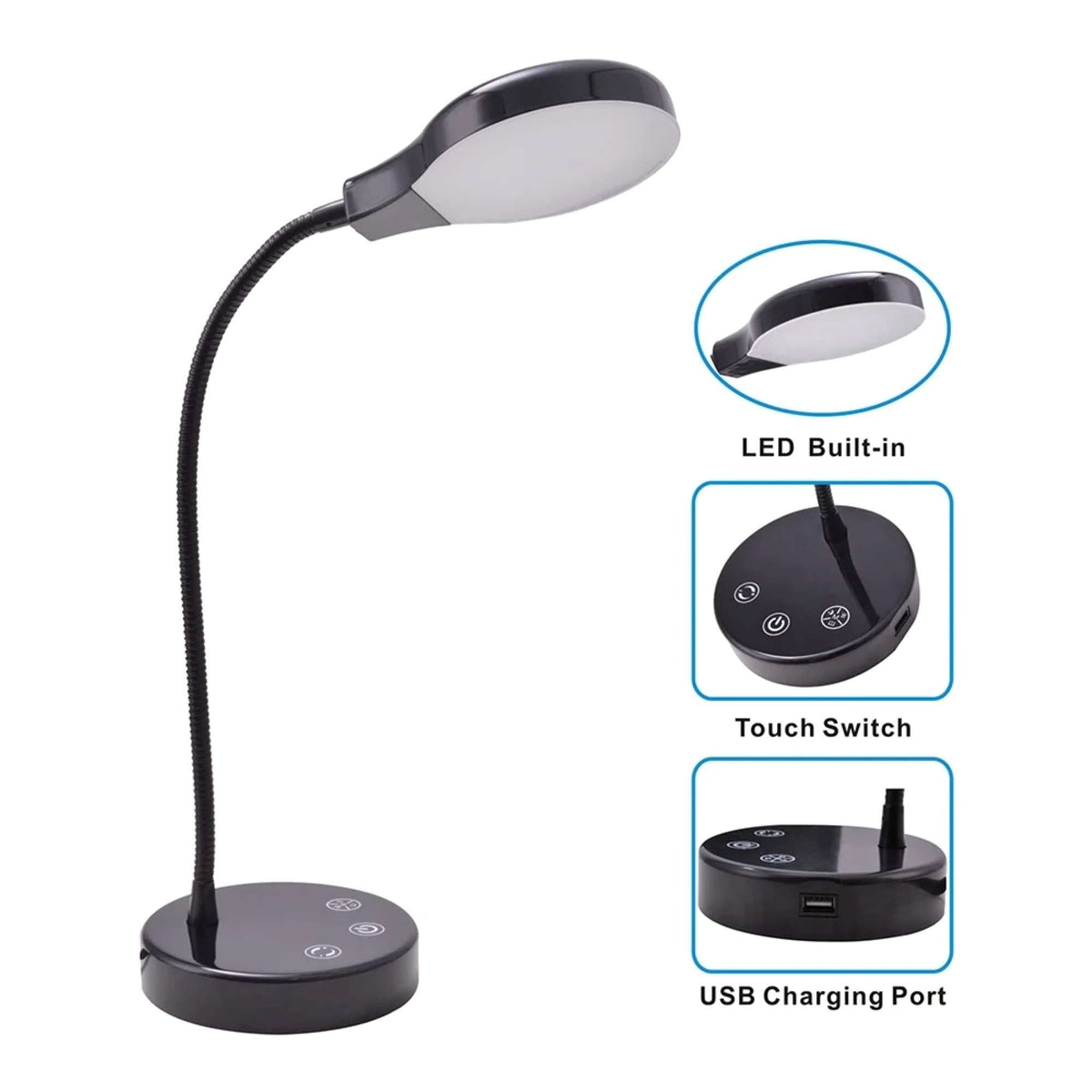 Sinaa Light LED Desk Lamp, 14.3 in, Dimmable Touch Control, Black Finish, 1-Pack