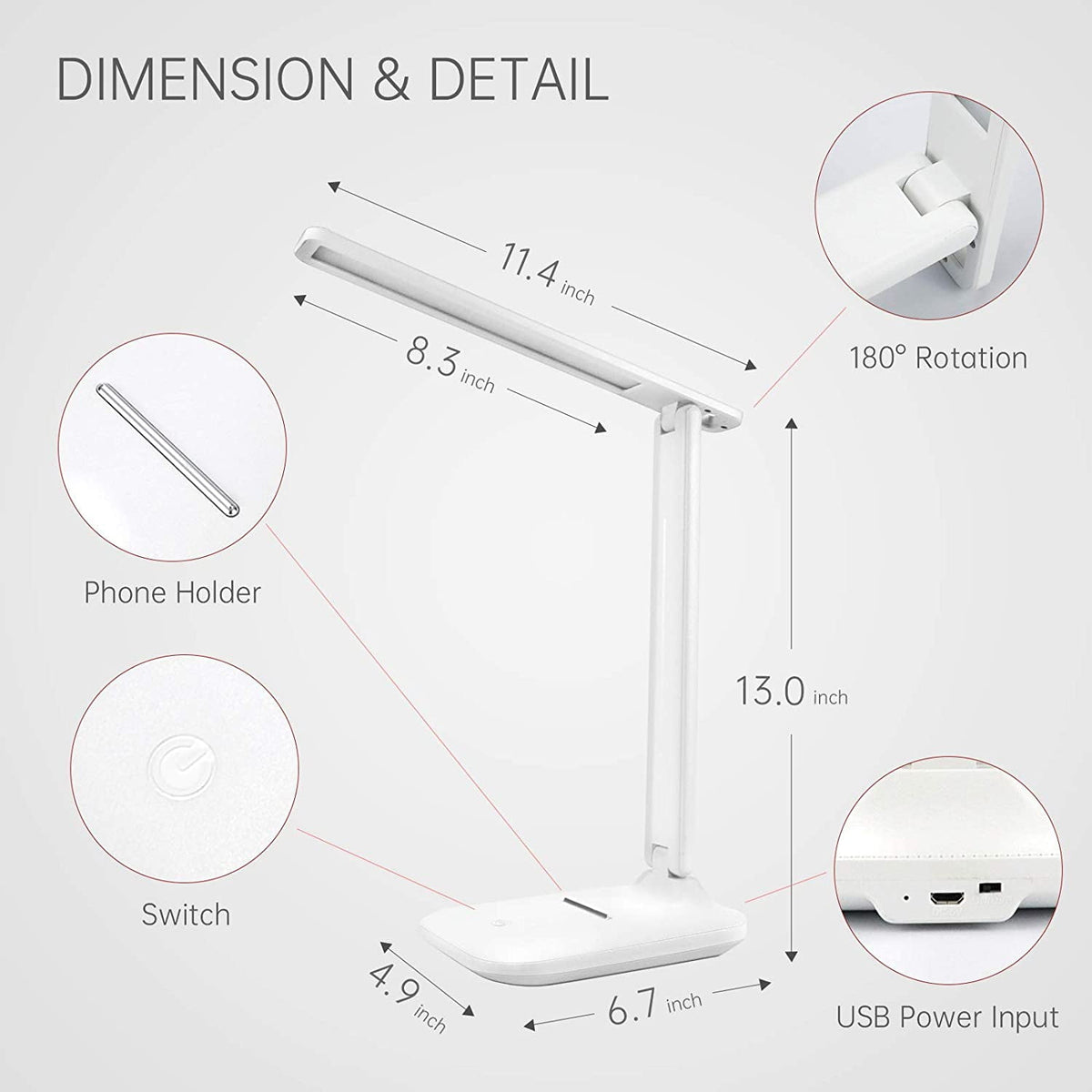 Sinaa Light Wewdigi LED Desk Lamp with Adjustable Brightness Level for Eye Protection,