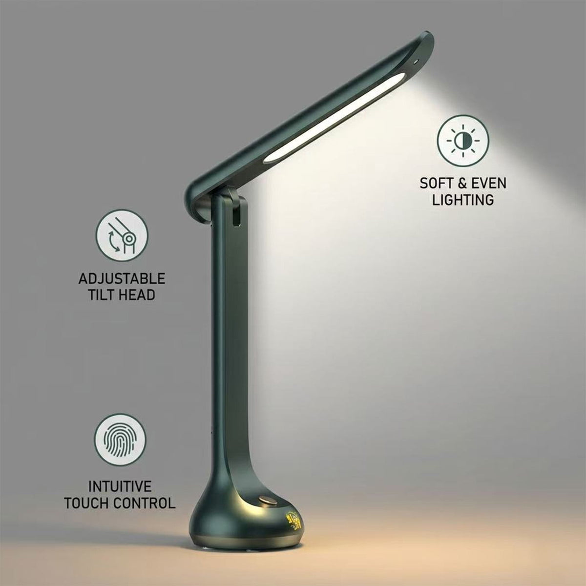 Sinaa Light Cordless Rechargeable LED Desk Lamp, Dark Green, Adjustable Head