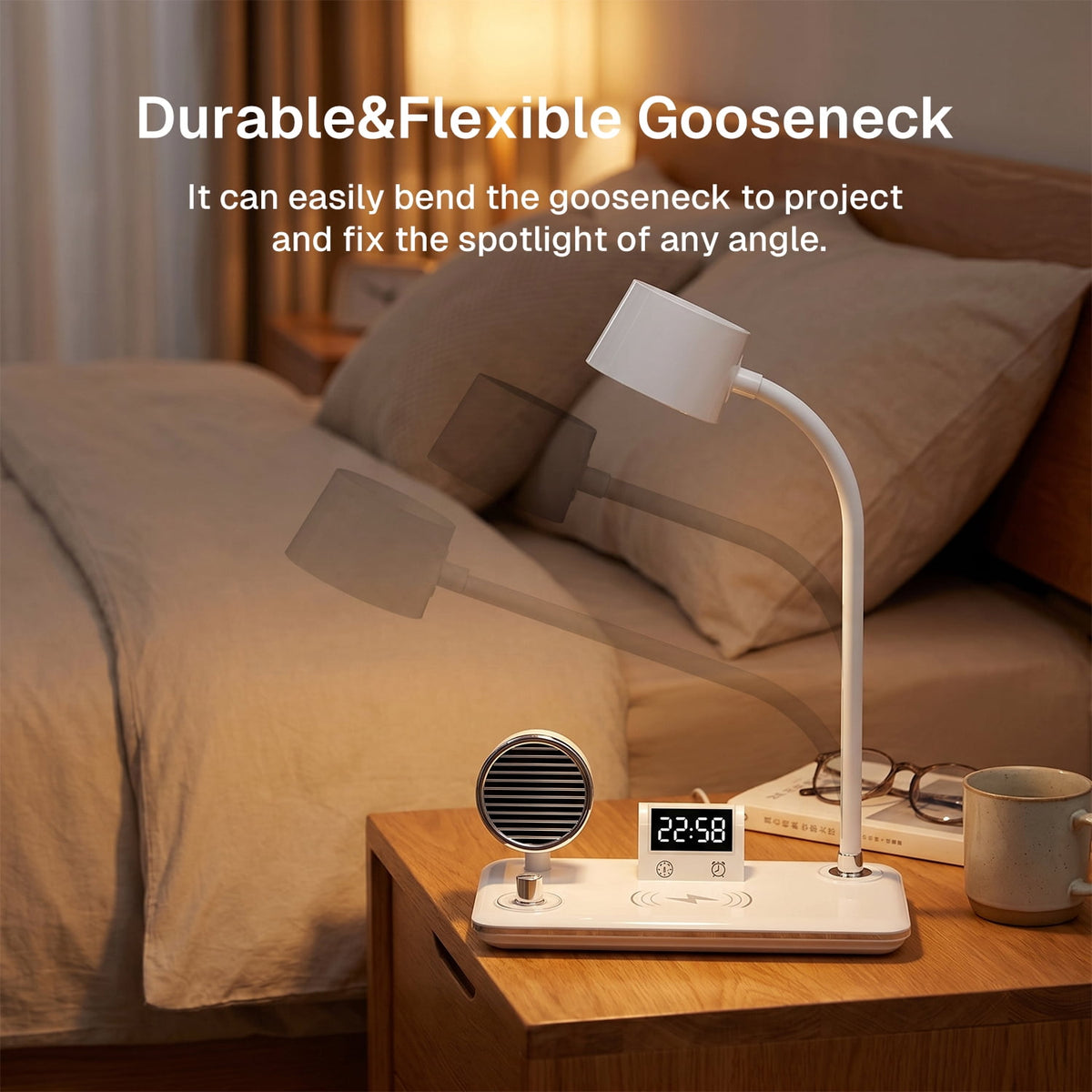 Sinaa Light Behome 4-in-1 Desk Lamp with Wireless Charger, Digital Clock & Bluetooth