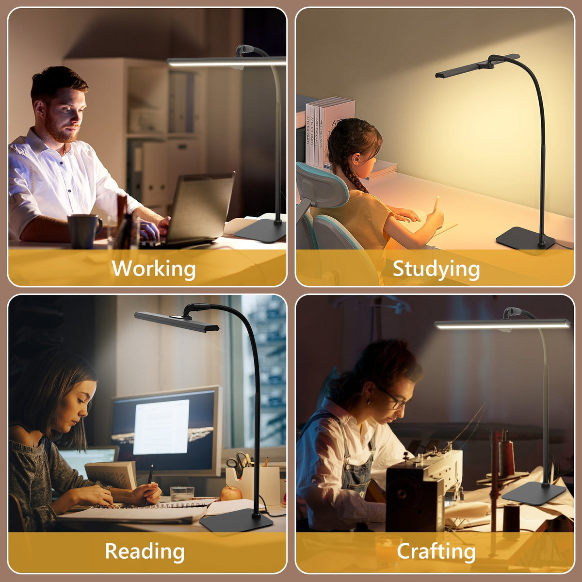 Sinaa Light Lococo LED Desk Lamp, Tall Gooseneck, 5-Level Dimmable Brightness & Color