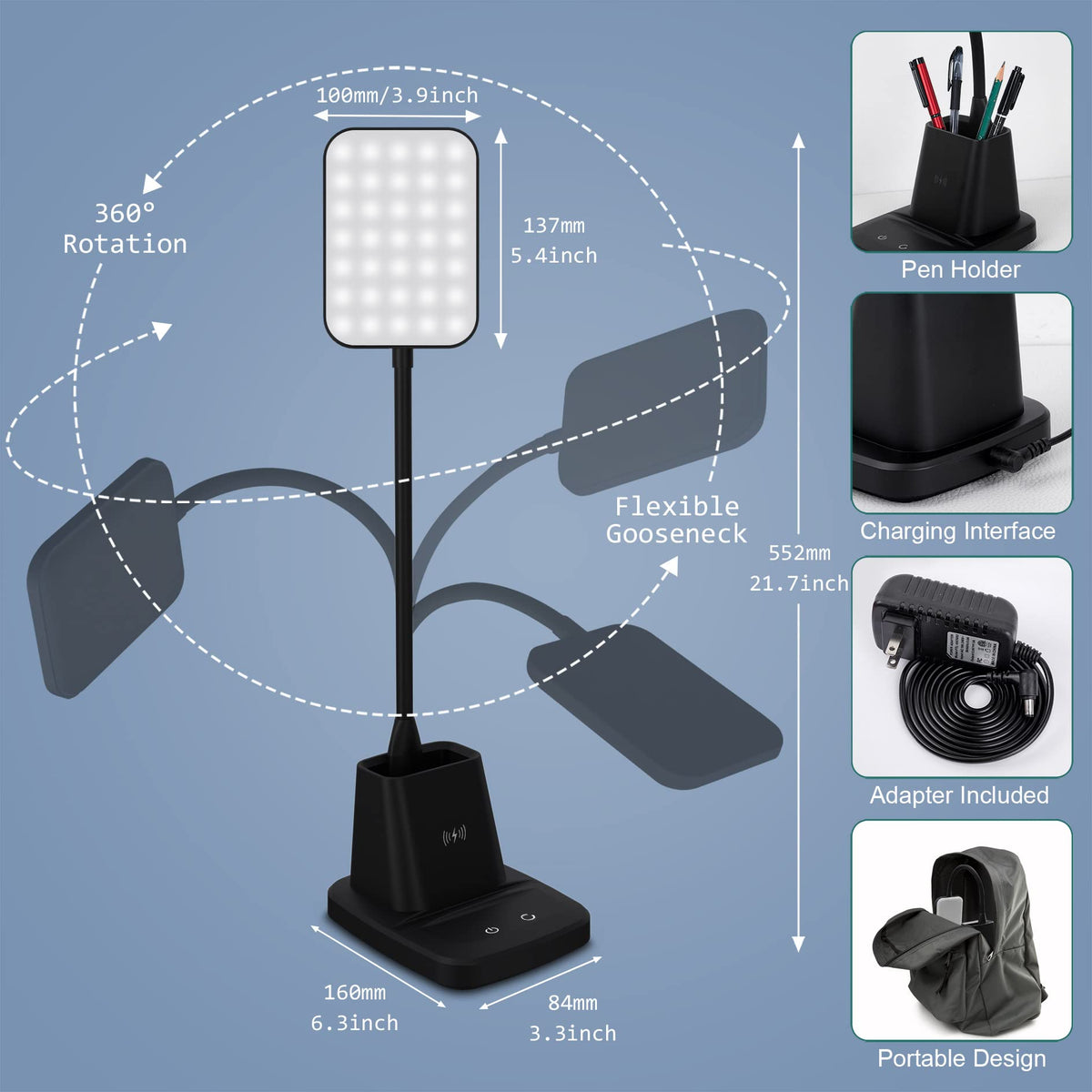 Sinaa Light Sailstar LED Desk Lamp with Wireless Charging, 3 Color Modes,CRI 85,