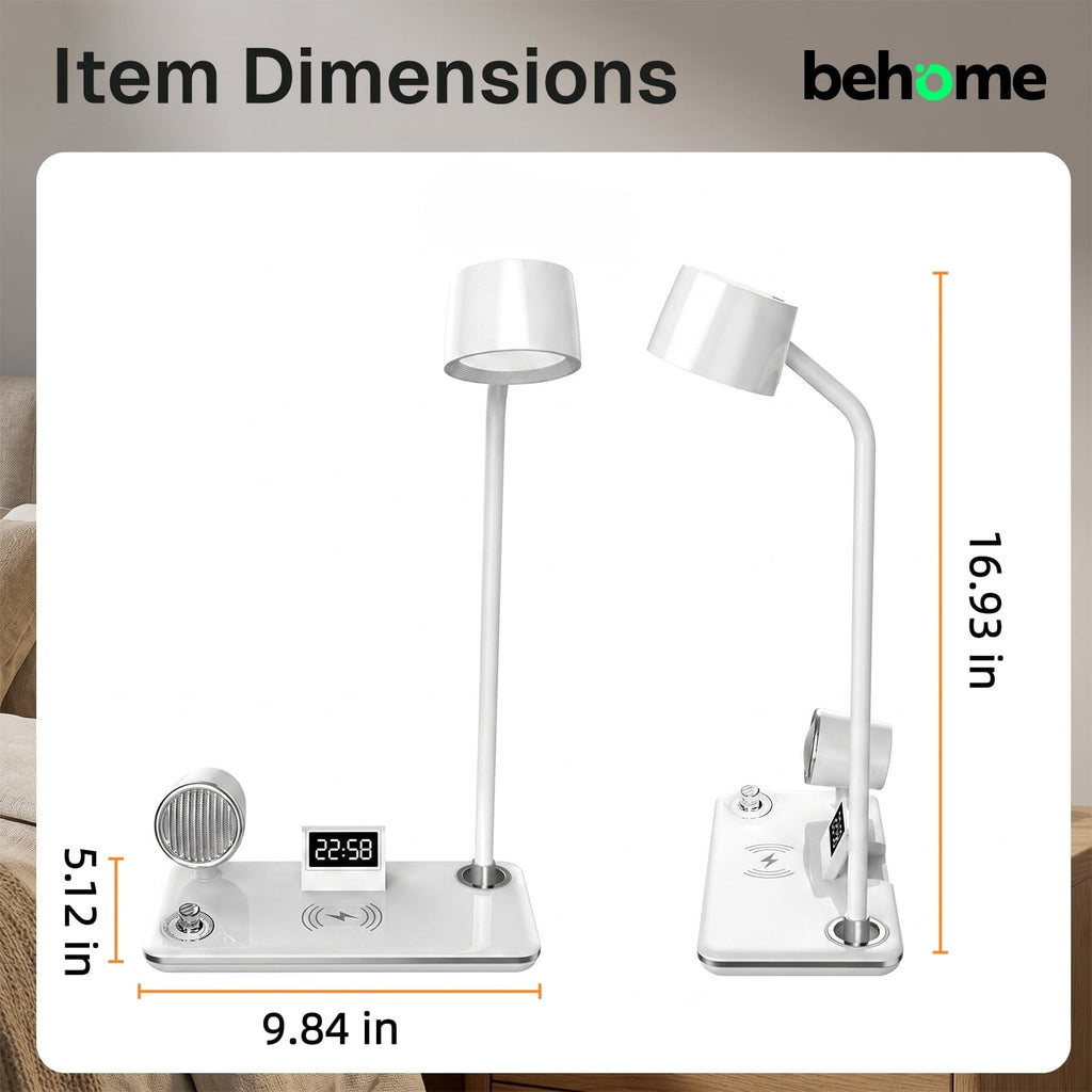 Sinaa Light Behome 4-in-1 Desk Lamp with Wireless Charger, Digital Clock & Bluetooth
