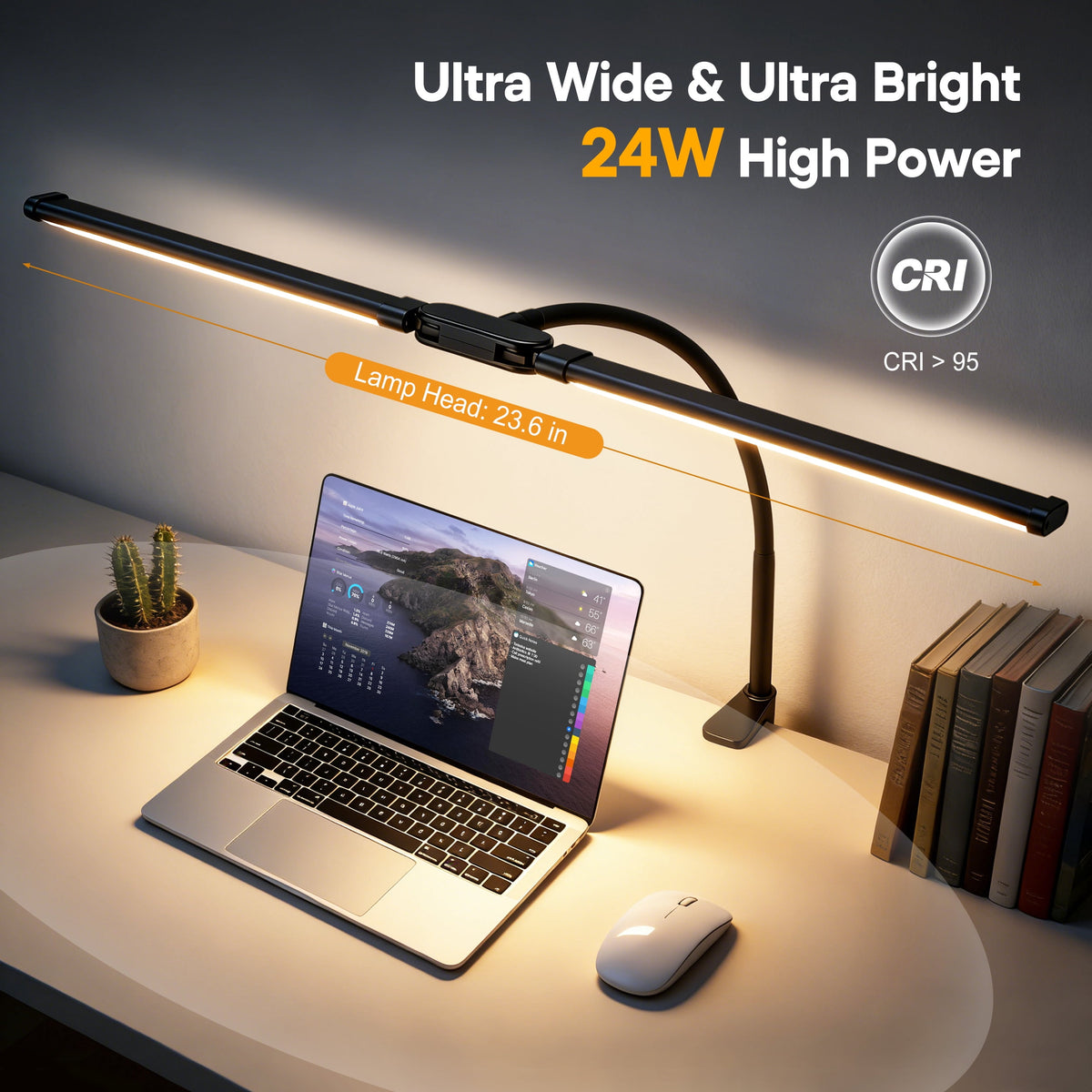 Sinaa Light LED Desk Lamp with Clamp- 24W Dual Monitor Light, Ultra Wide Architect