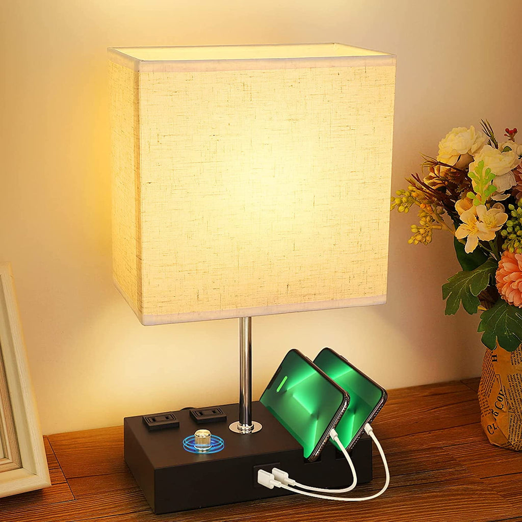 Sinaa Light Bedside Table Lamp for Bedroom with Dual Fast USB Charging Ports, Fully