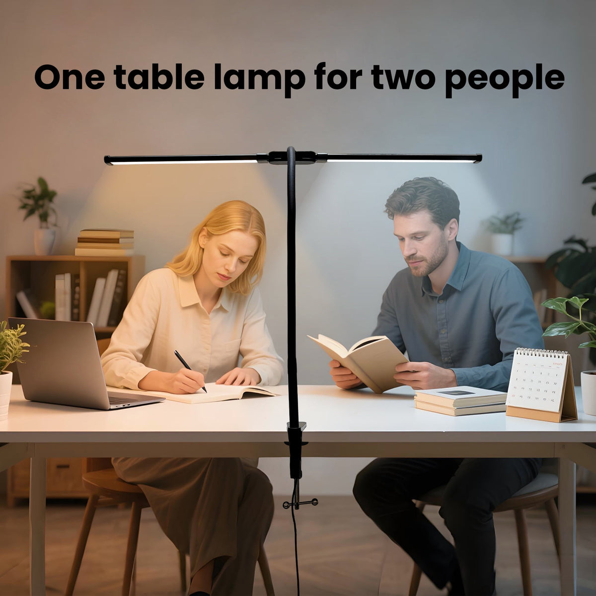 Sinaa Light LED Clip-on Desk Lamp, Double Head Reading Light, Dimmable USB Port Desk