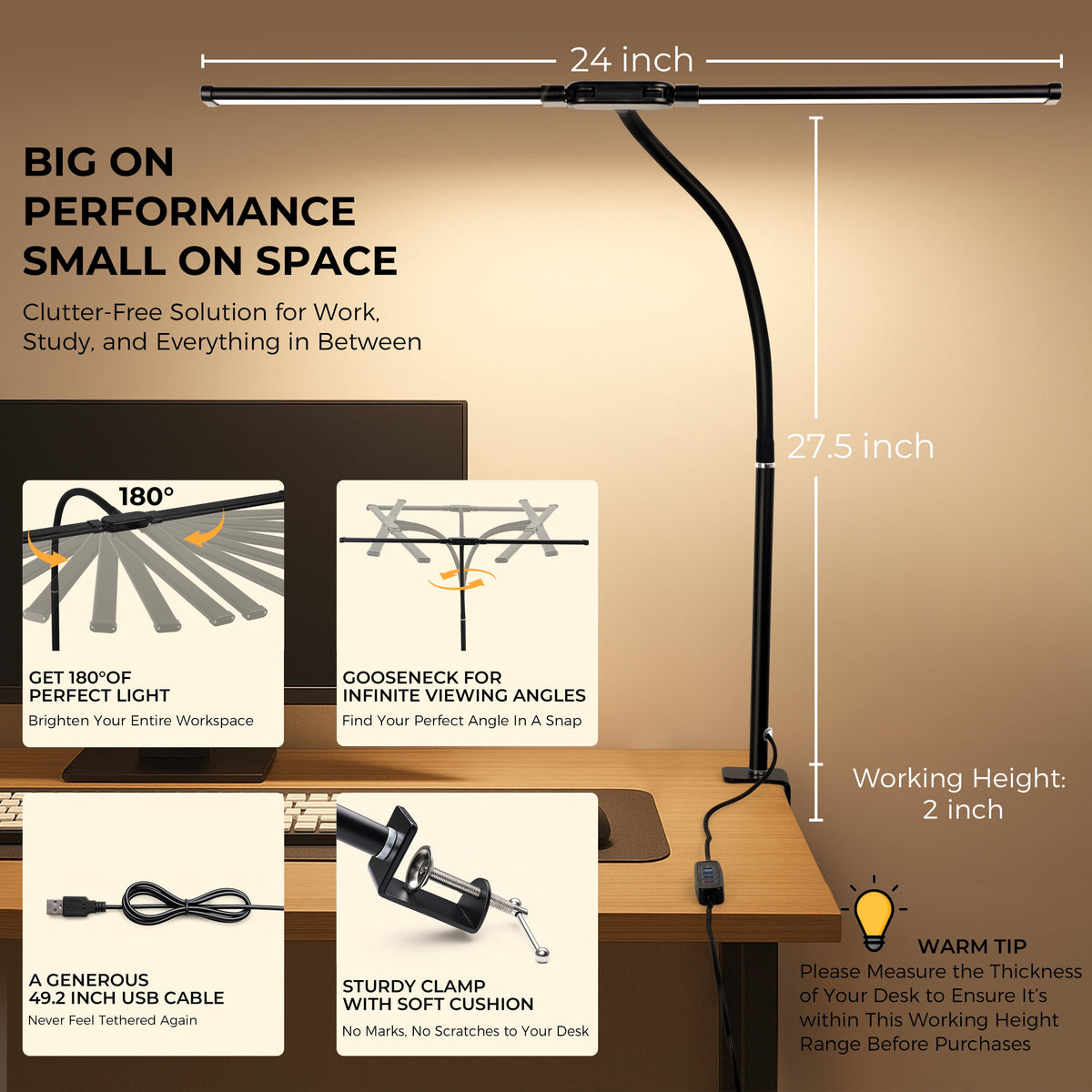 Sinaa Light Coliware LED Desk Lamp for Office Home, Eye Caring Architect Lamp with