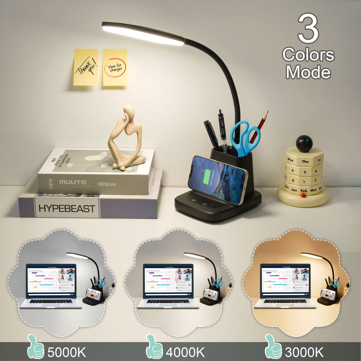 Sinaa Light Sailstar LED Desk Lamp with Wireless Charging, 3 Color Modes,CRI 85,