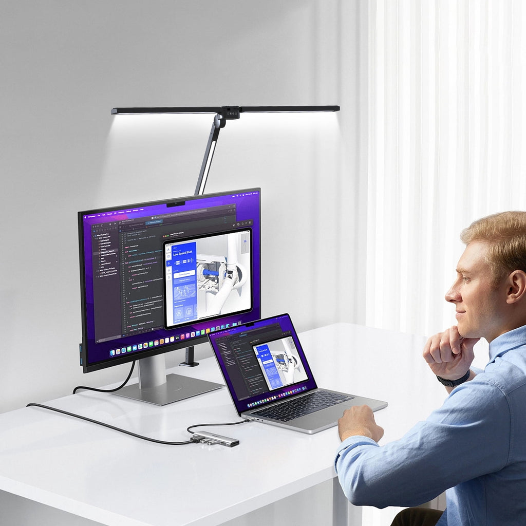Sinaa Light CAALOGT LED Desk Lamp, Dual Head 3-Light with Remote Control and Stepless