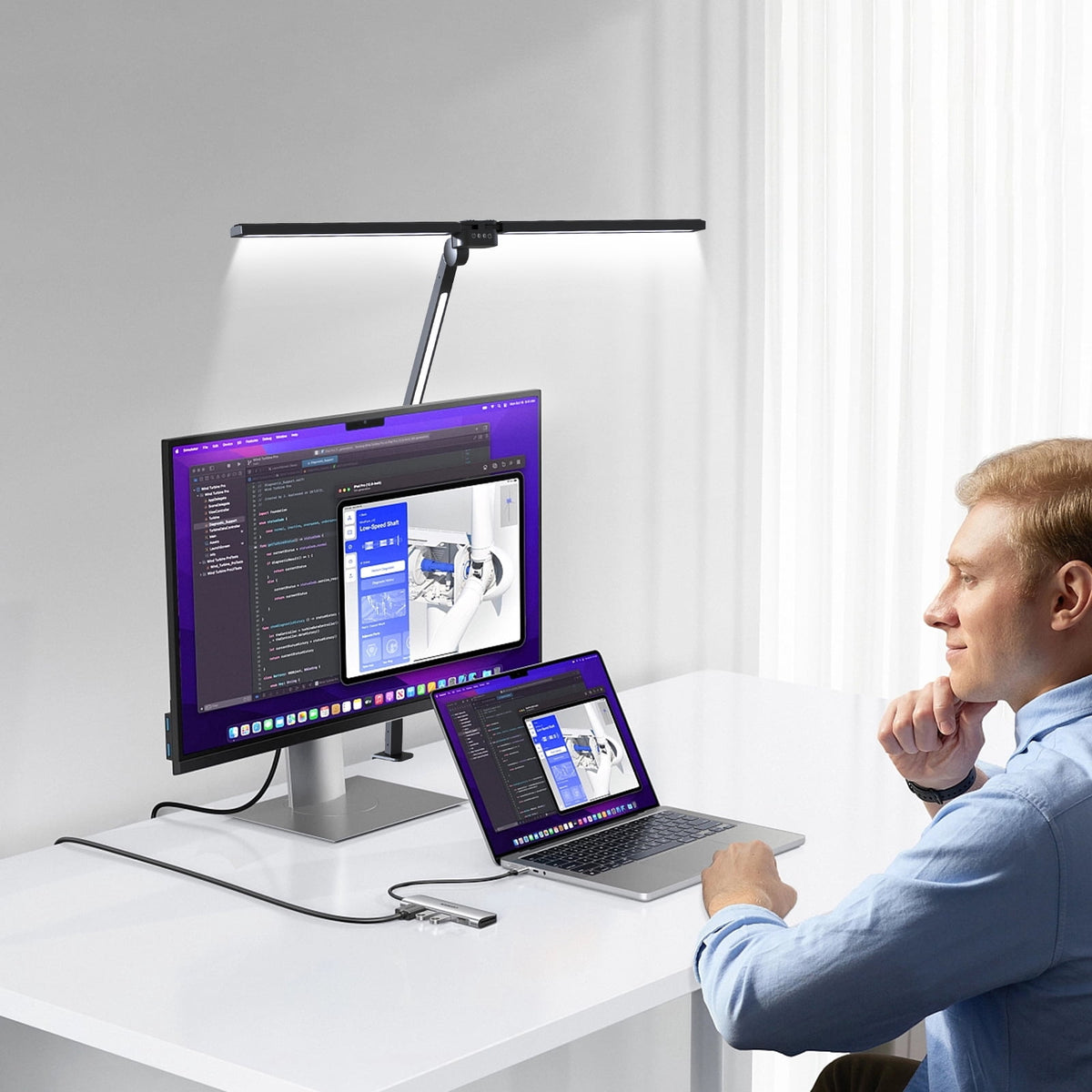 Sinaa Light CAALOGT LED Desk Lamp, Dual Head 3-Light with Remote Control and Stepless