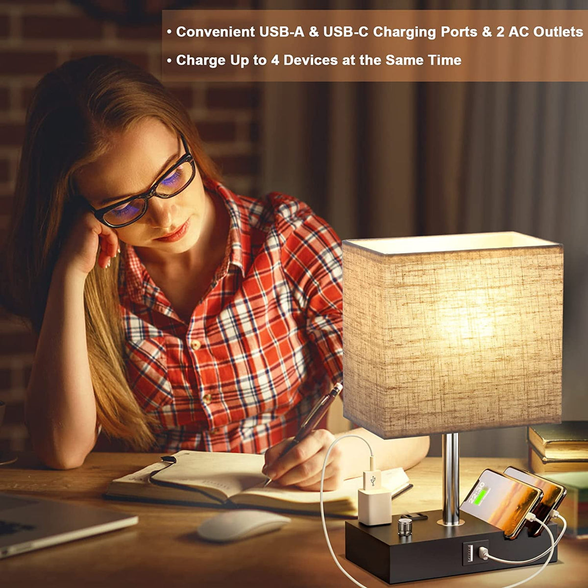 Sinaa Light Bedside Table Lamp for Bedroom with Dual Fast USB Charging Ports, Fully