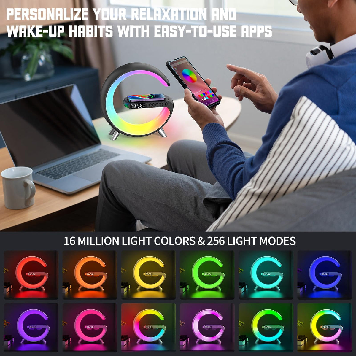 Sinaa Light 2025 New Wireless Charger Atmosphere Lamp, 4-in-1 Bluetooth Speaker with