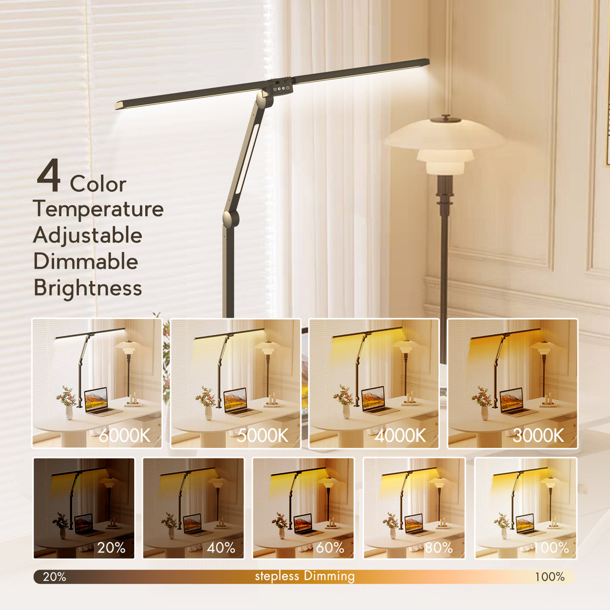Sinaa Light CAALOGT LED Desk Lamp, Dual Head 3-Light with Remote Control and Stepless