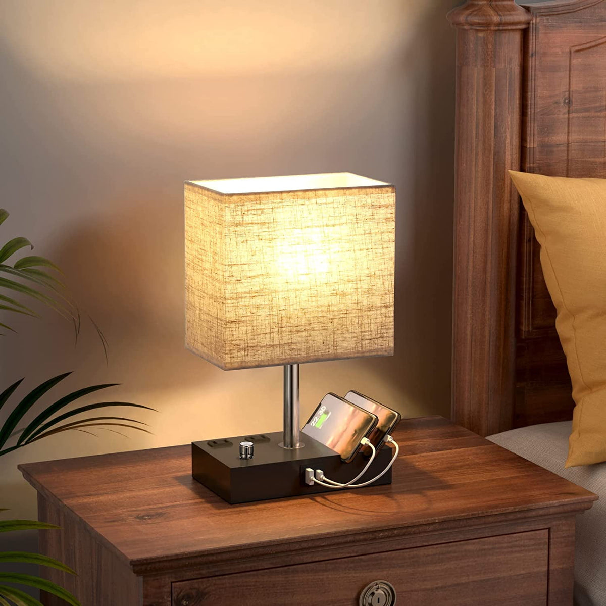 Sinaa Light Bedside Table Lamp for Bedroom with Dual Fast USB Charging Ports, Fully