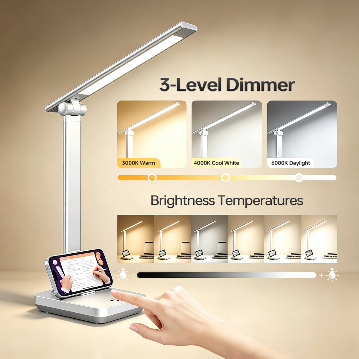 Sinaa Light LED Desk Lamp Touch Control Metal Desk Light 3 Color Modes 5 Brightness