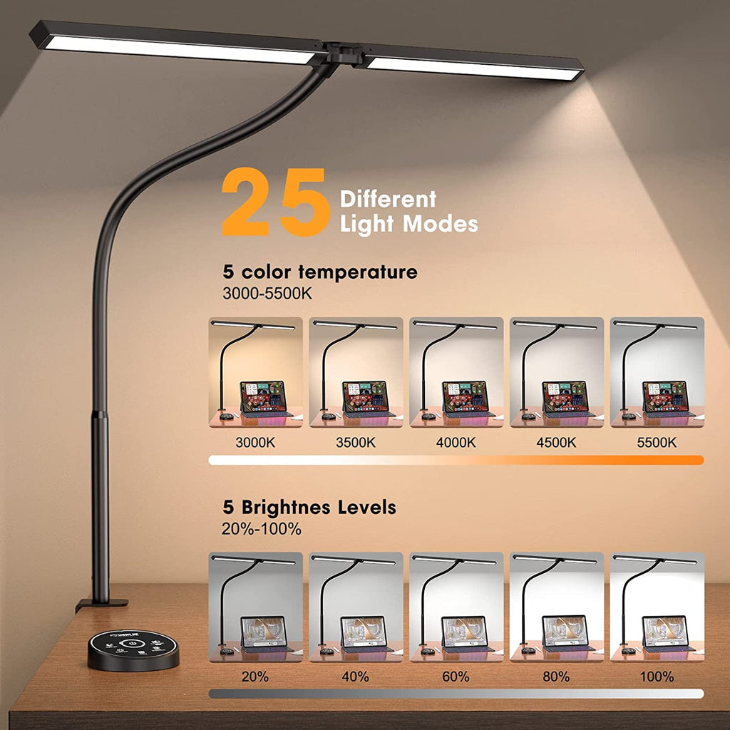 Sinaa Light LED Desk Lamp for Home Office- 24W Architect Table Lamp with Clamp