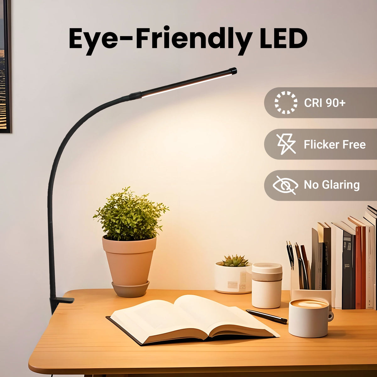 Sinaa Light LED Desk Lamp, Clip-on Desk Lamp with 3 Color & 10 Brightness, Dimmable