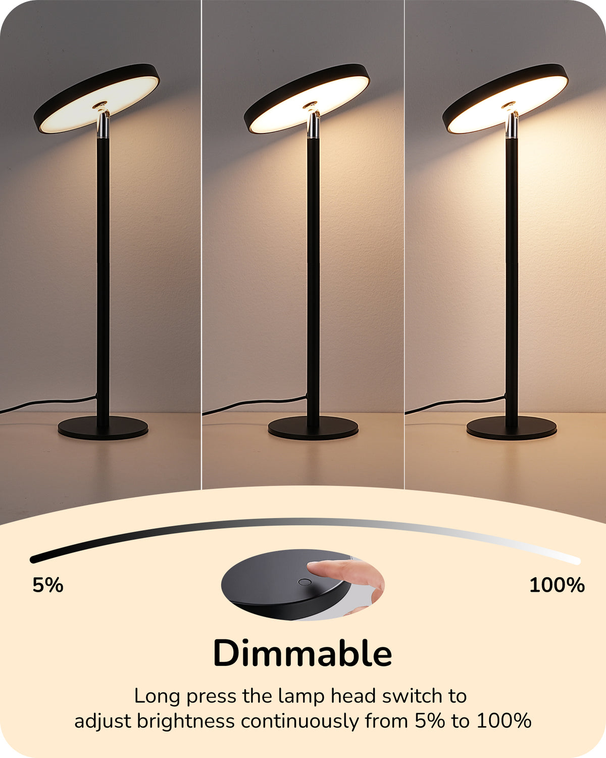 Sinaa Light EDISHINE LED Table Lamp with 2 Adjustable Height, High CRI 90+, 5%-100%