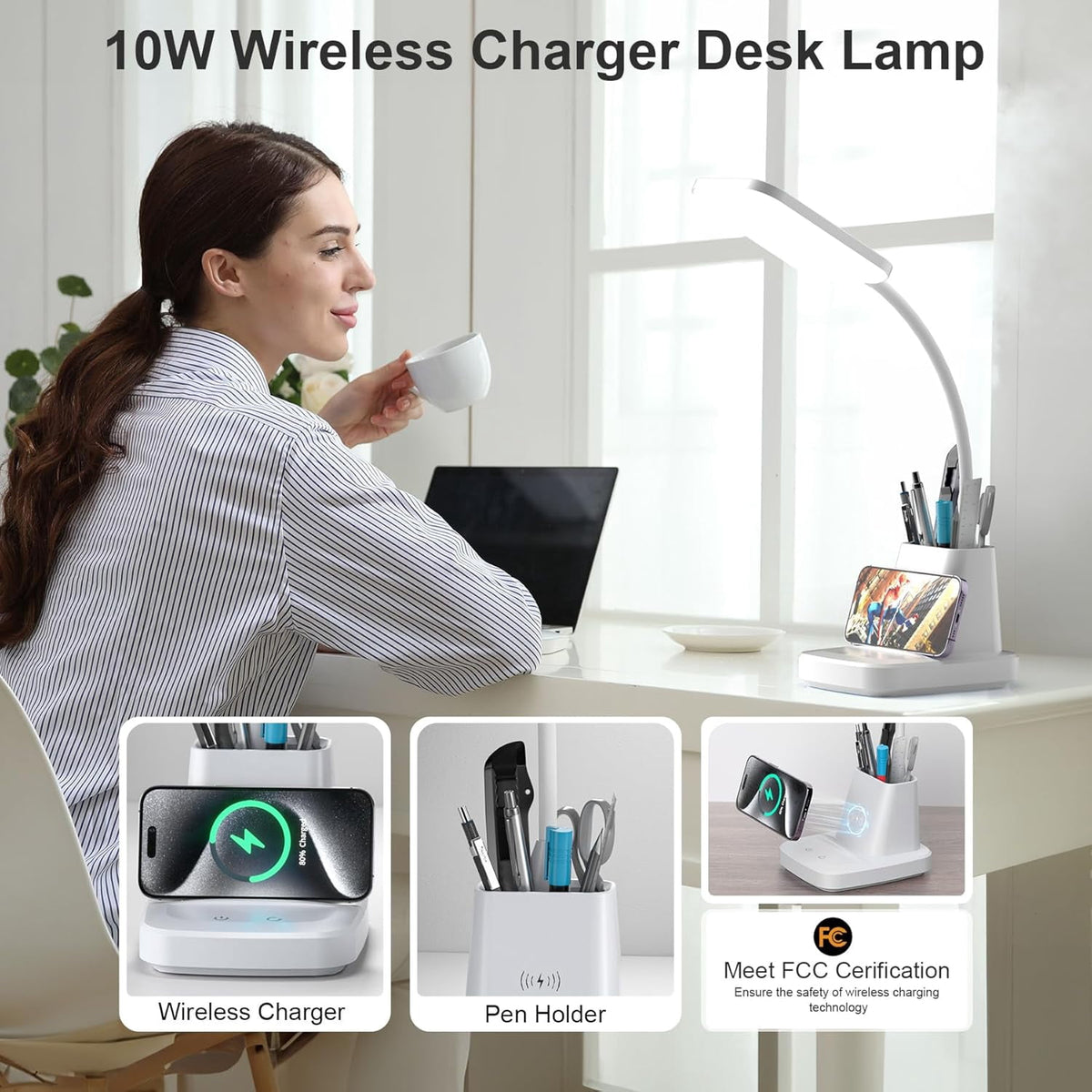 Sinaa Light Desk Lamp with Wireless Charger, LED Desk Lamps for Home Office Eye-Caring