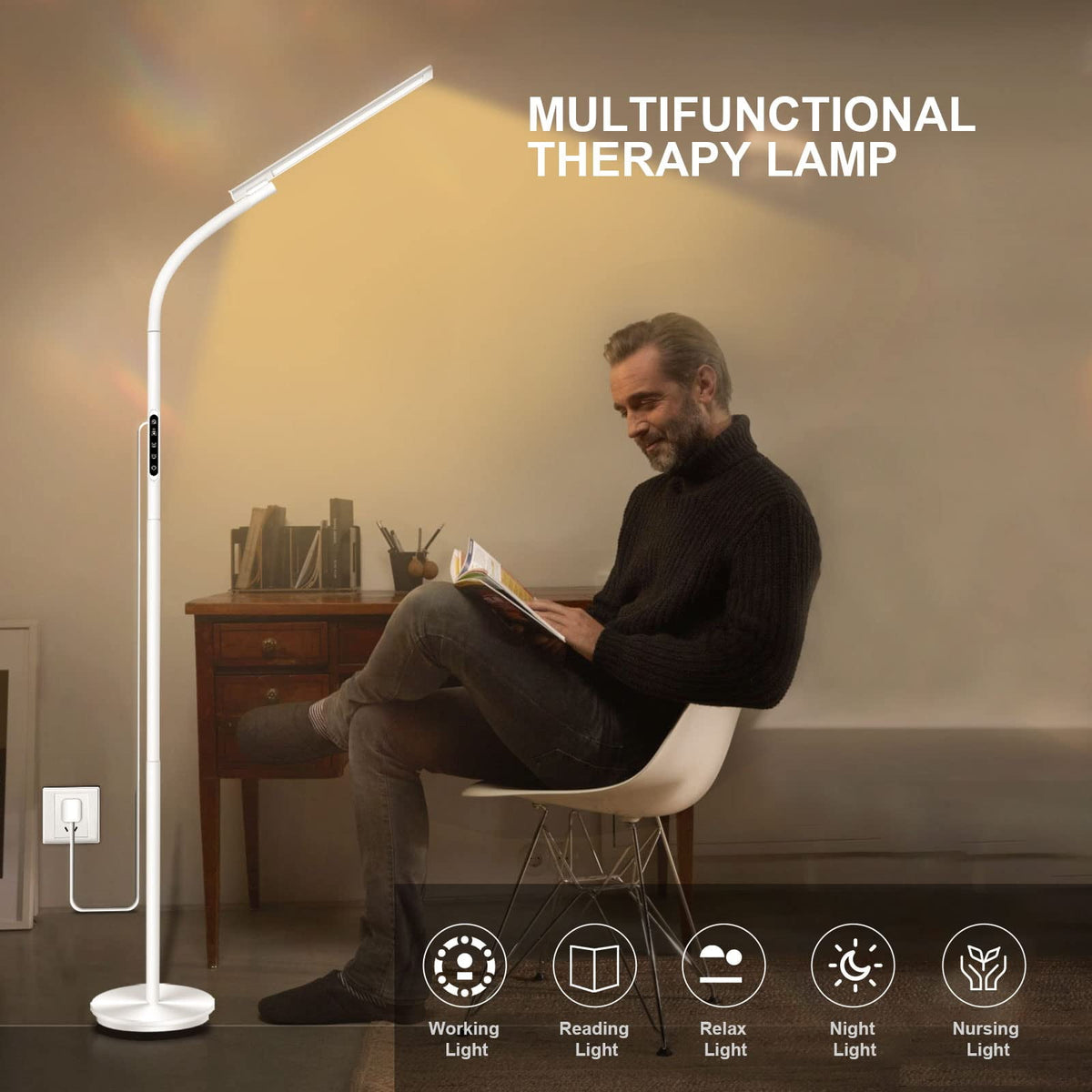 Sinaa Light Light Therapy Lamp, UV-Free 10000 Lux Sun Lamp, Daylight Lamp with 2 in 1