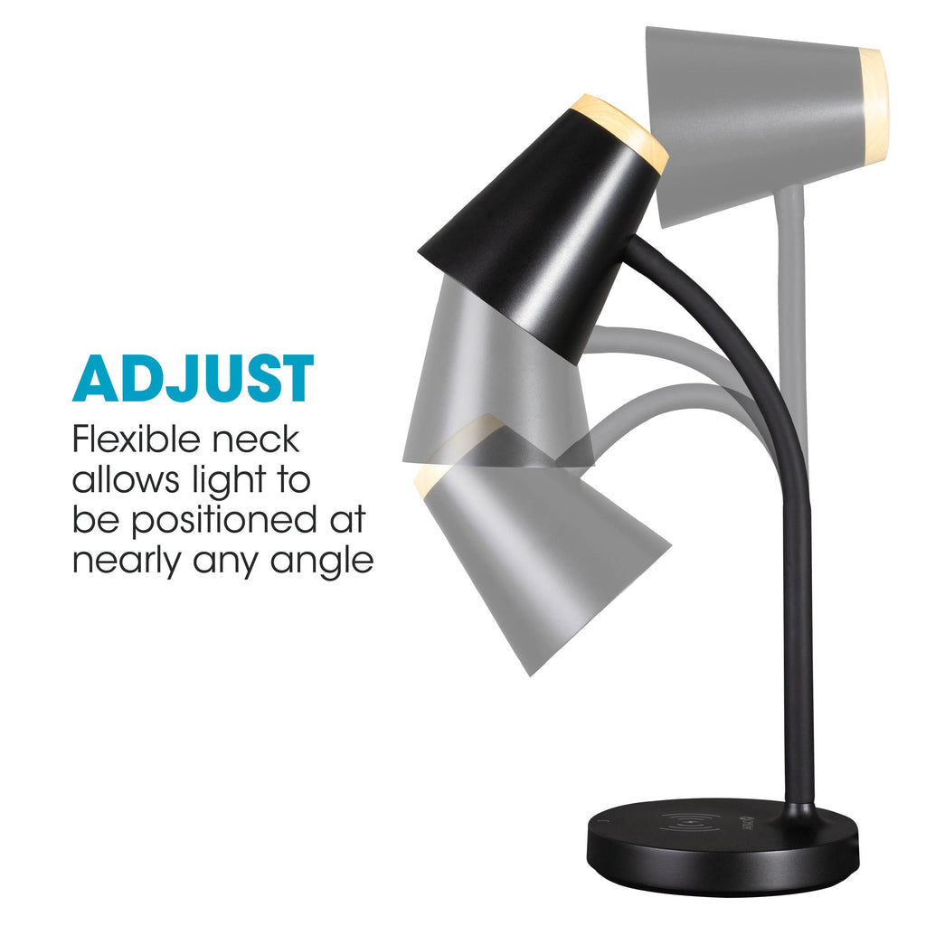 Sinaa Light OttLite Gleam LED Desk Lamp with Wireless Charging, Dimmable, Black with