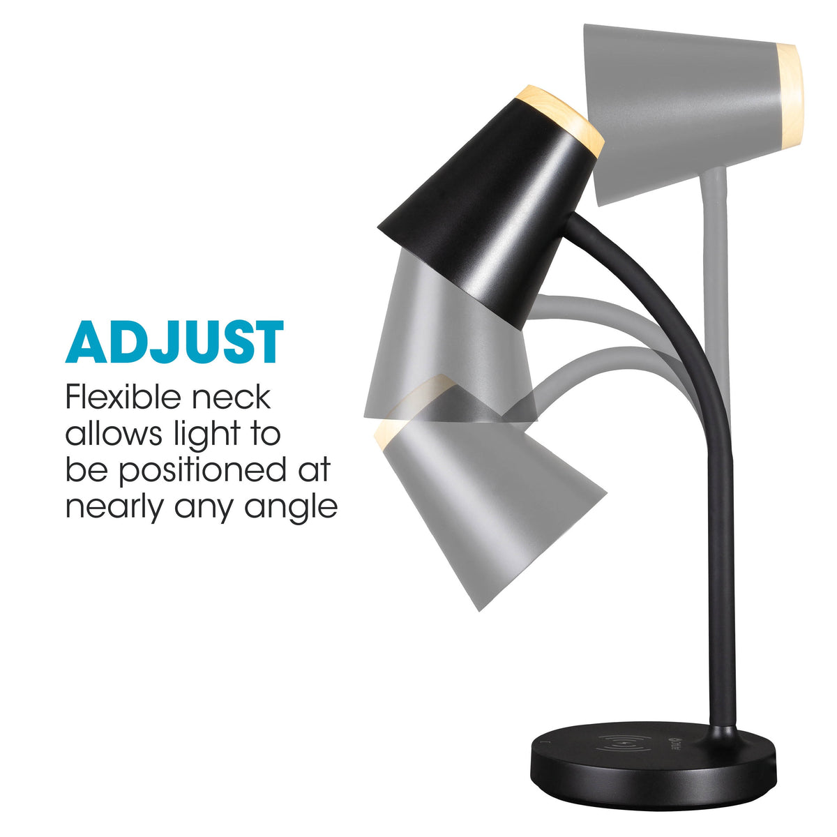 Sinaa Light OttLite Gleam LED Desk Lamp with Wireless Charging, Dimmable, Black with