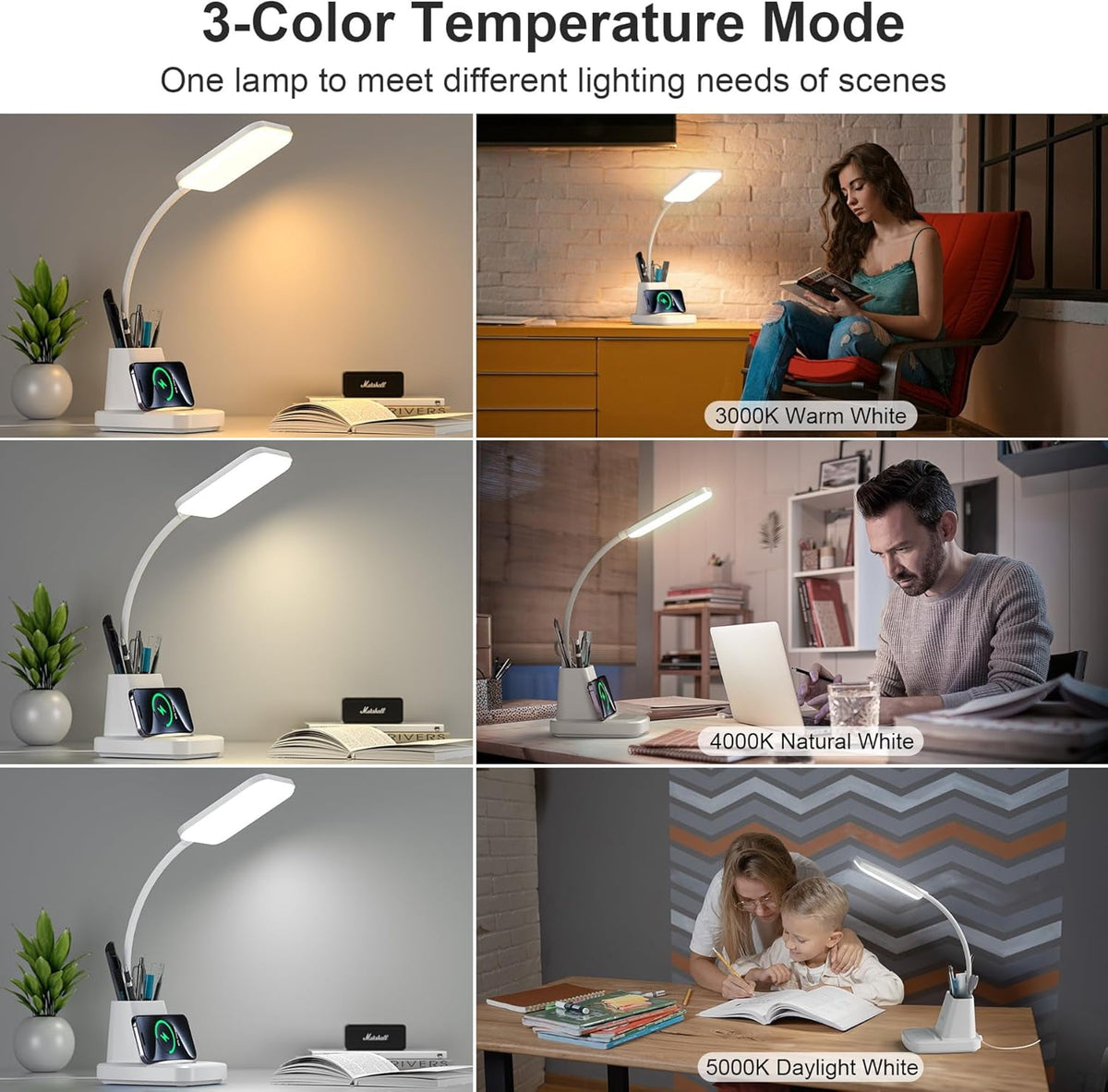 Sinaa Light Desk Lamp with Wireless Charger, LED Desk Lamps for Home Office Eye-Caring