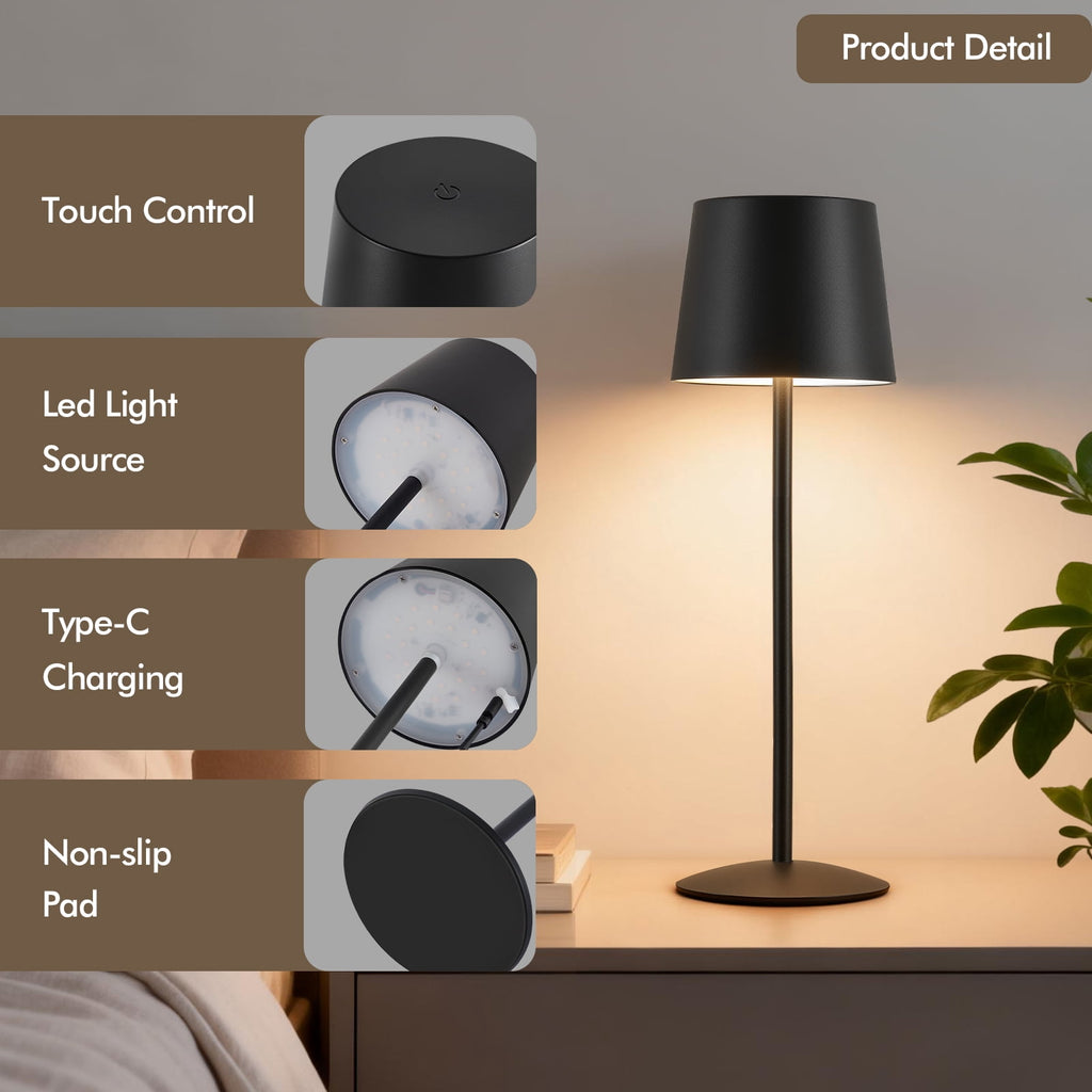 Sinaa Light NATYSWAN Modern Black LED Desk Lamps 2-Pack, Adjustable Height, Touch