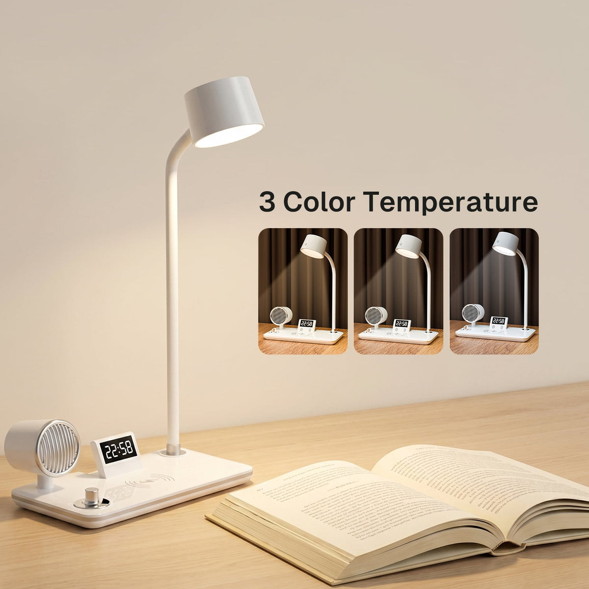 Sinaa Light Behome 4-in-1 Desk Lamp with Wireless Charger, Digital Clock & Bluetooth