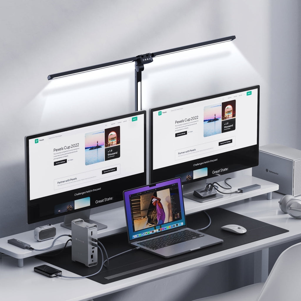 Sinaa Light CAALOGT LED Desk Lamp, Dual Head 3-Light with Remote Control and Stepless