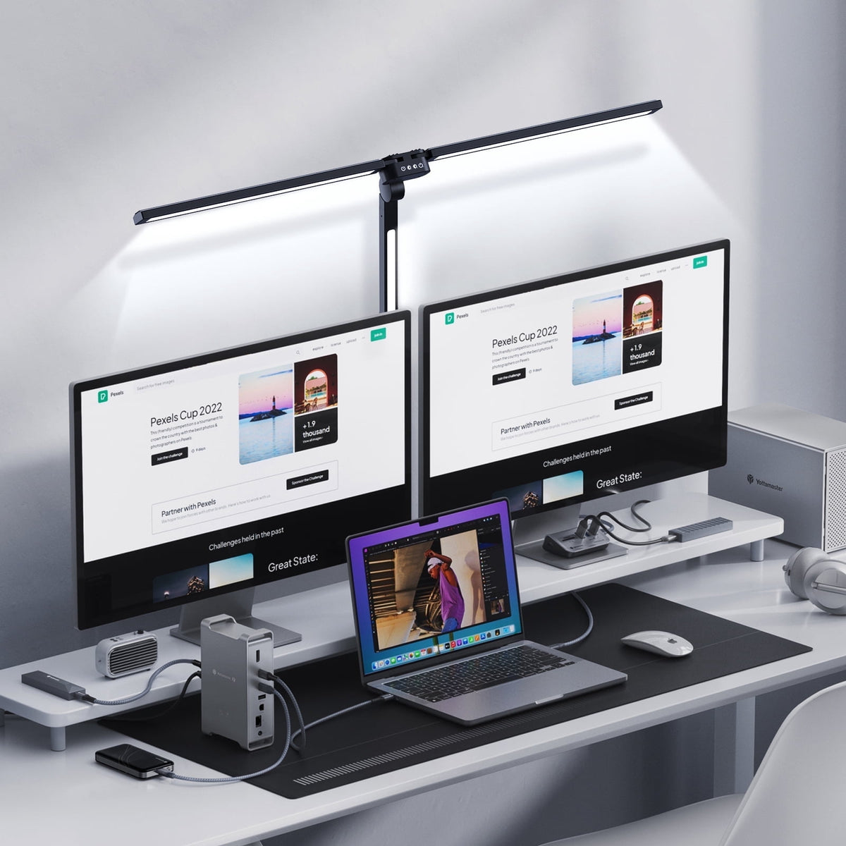 Sinaa Light CAALOGT LED Desk Lamp, Dual Head 3-Light with Remote Control and Stepless