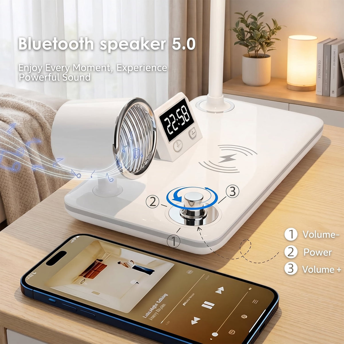 Sinaa Light Behome 4-in-1 Desk Lamp with Wireless Charger, Digital Clock & Bluetooth