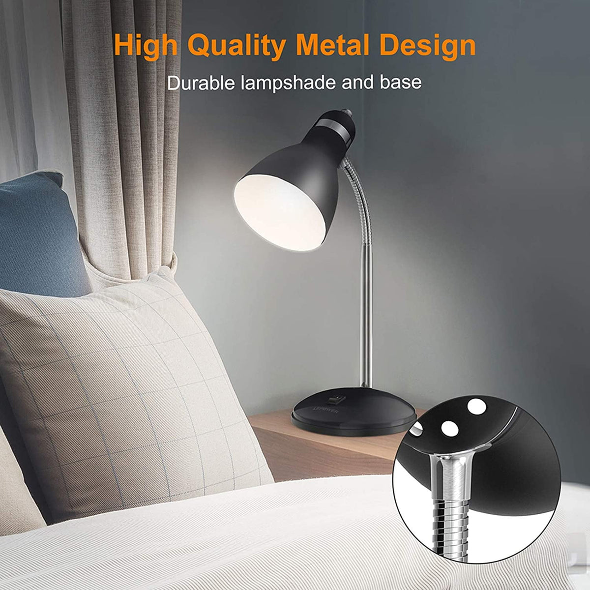 Sinaa Light LEPOWER Metal Desk Lamp, Adjustable Gooseneck Reading Lamp for Home,
