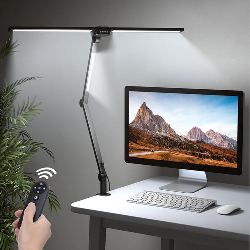 Sinaa Light CAALOGT LED Desk Lamp, Dual Head 3-Light with Remote Control and Stepless