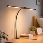 Sinaa Light LED Clip-on Desk Lamp, Double Head Reading Light, Dimmable USB Port Desk