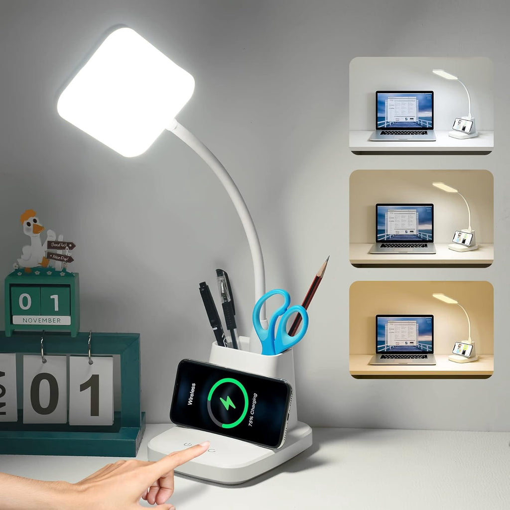 Sinaa Light Desk Lamp with Wireless Charger, LED Desk Lamps for Home Office Eye-Caring