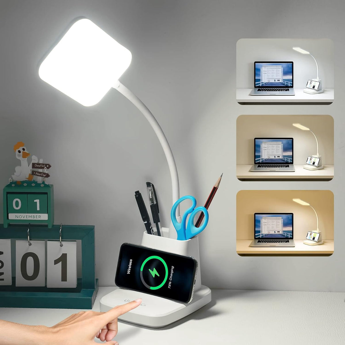 Sinaa Light Desk Lamp with Wireless Charger, LED Desk Lamps for Home Office Eye-Caring