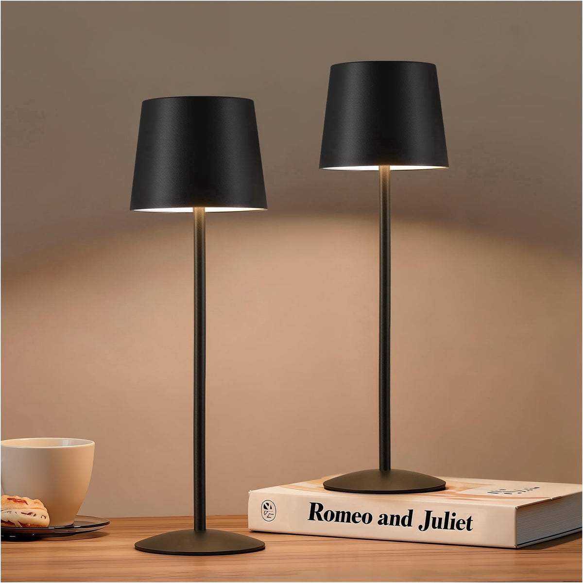 Sinaa Light NATYSWAN Modern Black LED Desk Lamps 2-Pack, Adjustable Height, Touch