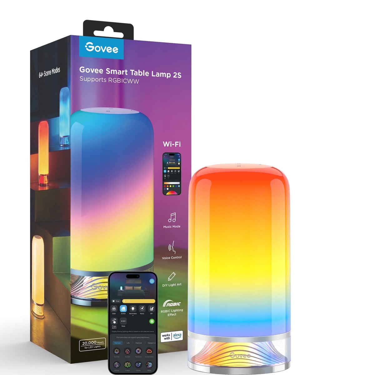 Sinaa Light Govee Smart Table Lamp Bedside Lamp- RGBIC Color Changing, Dimmable, Touch