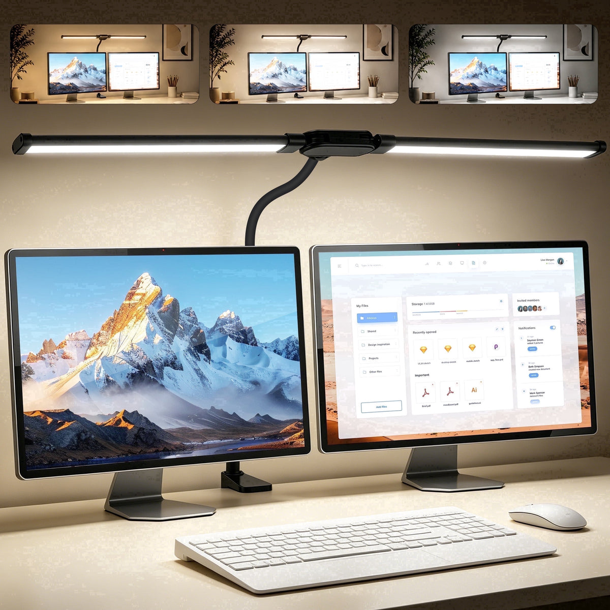 Sinaa Light LED Desk Lamp with Clamp- 24W Dual Monitor Light, Ultra Wide Architect