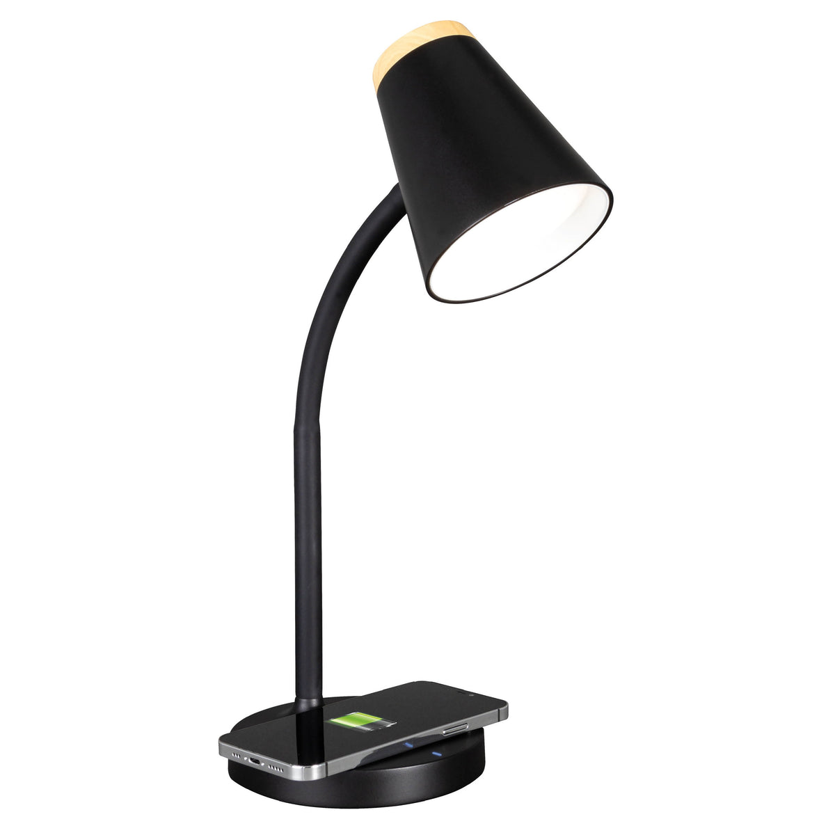 Sinaa Light OttLite Gleam LED Desk Lamp with Wireless Charging, Dimmable, Black with
