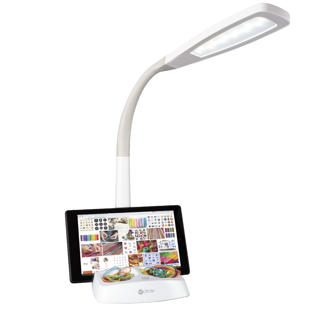 Sinaa Light OttLite Wellness Series® Desk Lamp, White – Tablet & Smart Phone Stand,