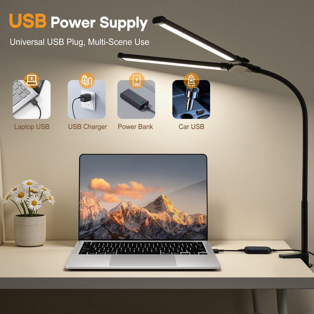 Sinaa Light LED Desk Lamp with Clamp- 24W Dual Monitor Light, Ultra Wide Architect