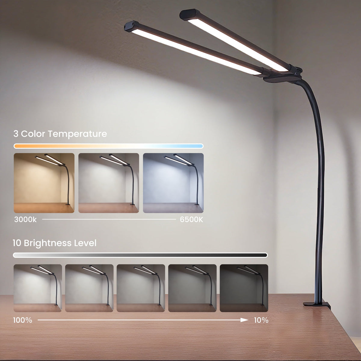 Sinaa Light GUPUP LED Clip-on Desk Lamp, Eye Caring Dimmable Reading Light, Usb Power