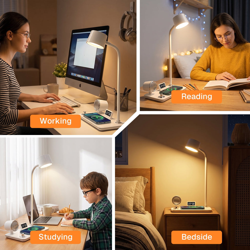 Sinaa Light Behome 4-in-1 Desk Lamp with Wireless Charger, Digital Clock & Bluetooth